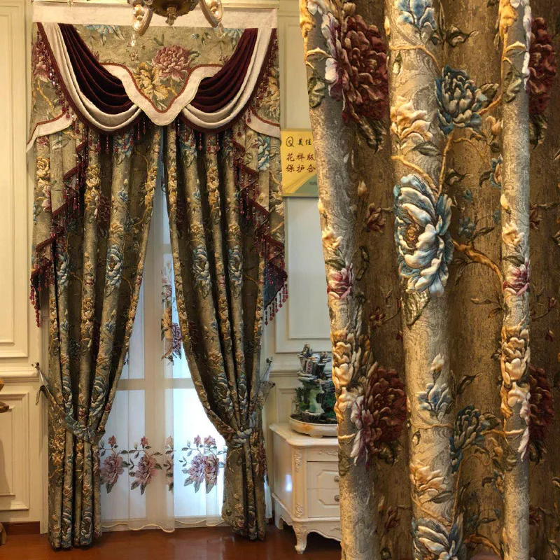 Европейские высокие бежевые 4d-тисненые большие цветы плотные затемняющие