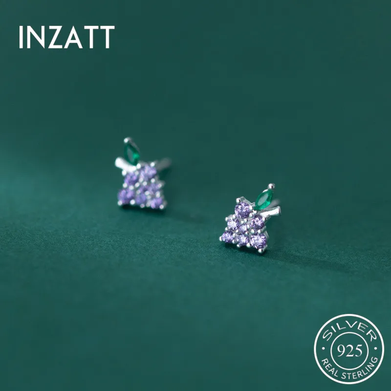 

INZATT Настоящее серебро 925 фиолетовый циркон серьги-гвоздики в форме фруктов для Модные женские модные туфли в лаконичном стиле ювелирные укр...