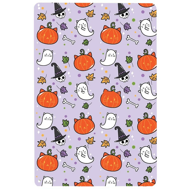 

Pumpkin Kitty printed Vintage Metal Signs Retro Tin Signs Funny Poster Decor for Bar Pub Club Decoration for Living Room Home