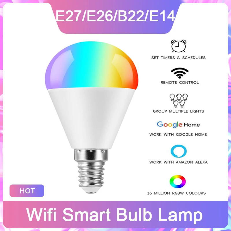 

Умная лампа с Wi-Fi, 6 Вт, E27/E26/B22/E14