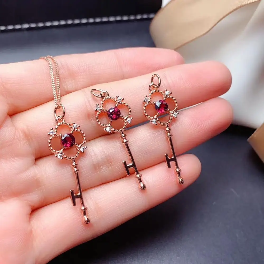 Грация Прекрасный Клевер ключ S925 серебро натуральный красный гранат драгоценный
