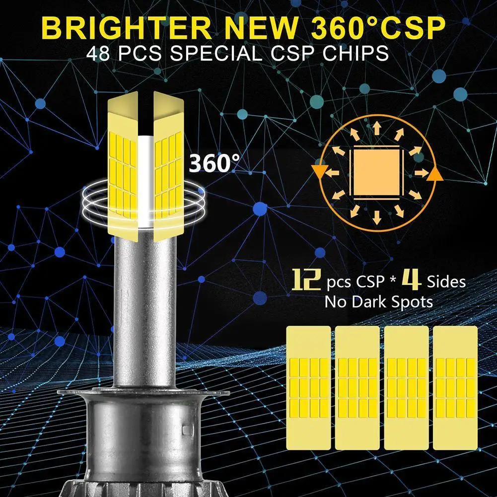 

Car H7 H8 H9 LED 360° Wireless Direct Plug Headlight LED H1 9005 9006 9012 H11 HB4 HB3 Led Lamps For Auto 6000K Super Brigh X5V5