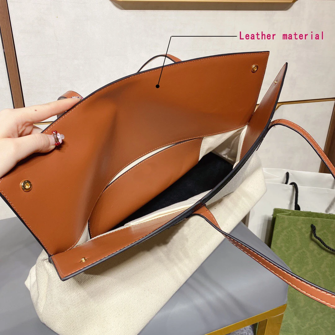 

With logo Bags for women fashion Casual Canvas with leather Large capacity shopping bag Tote One shoulder handbag Bucket bag