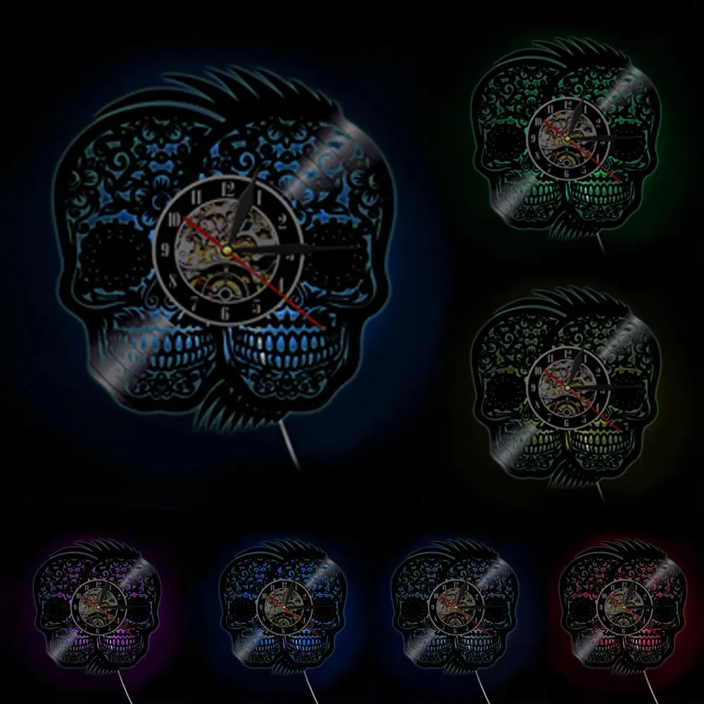 Настенные часы с двумя черепами на Хэллоуин настенные украшения для дома