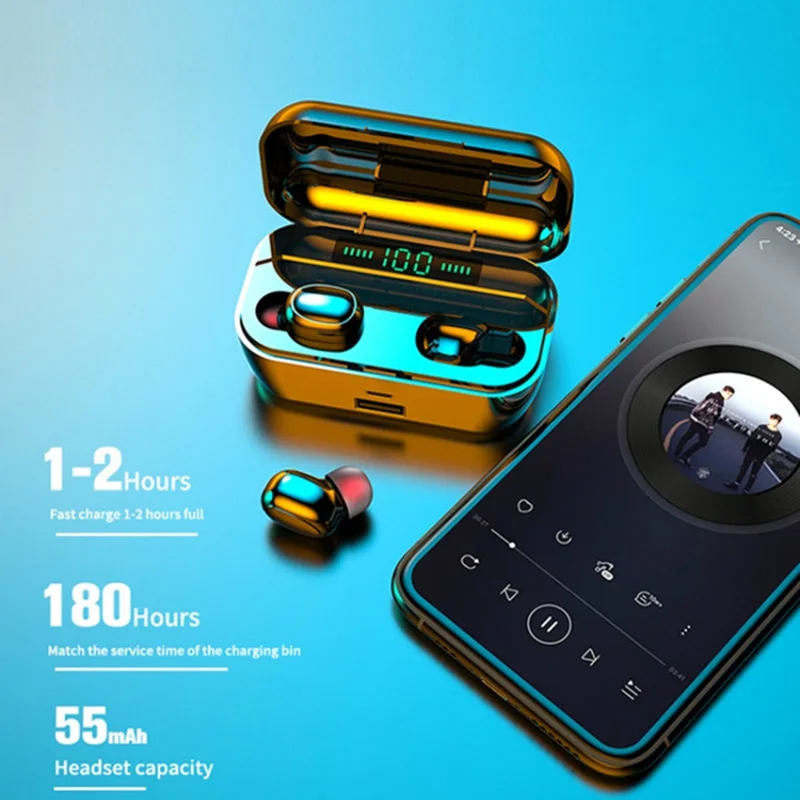 

G6 Bluetooth 5.0 TWS Headphones Noise Reduction Wireless LED Digital Waterproof Sport Earphones Music Stereo Headset