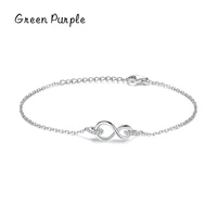 green purple real 925 sterling silver creative infinity symbol bracelet for women minimalism fine bangle fashion jewelry gift