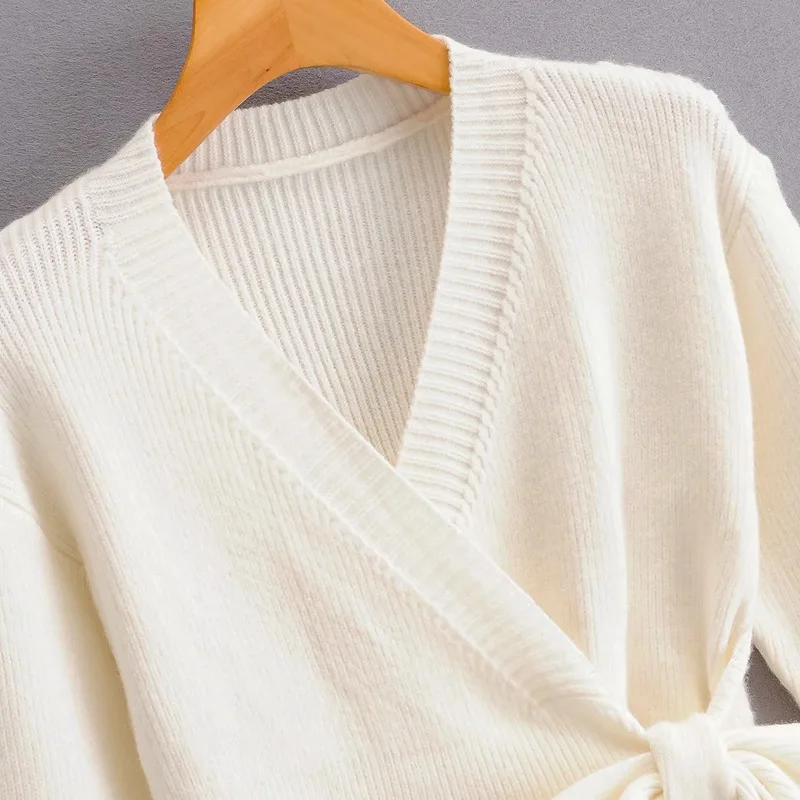 

CSY - Z719 women's new hem bowknot cross sweater