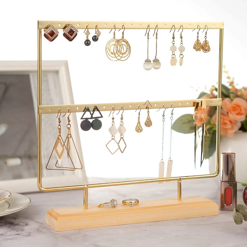 

Gold Earring Stand Ear Stud Holder Wood Earring Holder with 3 Pcs Resin Molds Hair Clip Molds Silicone Molds