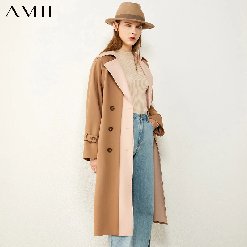 

Amii Minimalism British Style Fashion Women's Trench Coat Causal Lapel Spliced Double Breasted Belt Women's Jacket 12040555