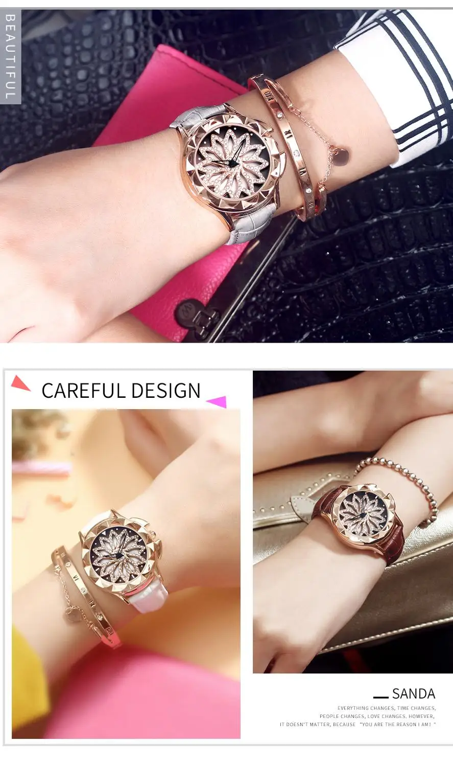 SANDA Explosion модные тренды беговые часы кварцевые Стразы поворотные женские пояс