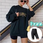 Свитшот женский большого размера, свободная уличная одежда в Корейском стиле, топ с позолоченными надписями, Осень-зима