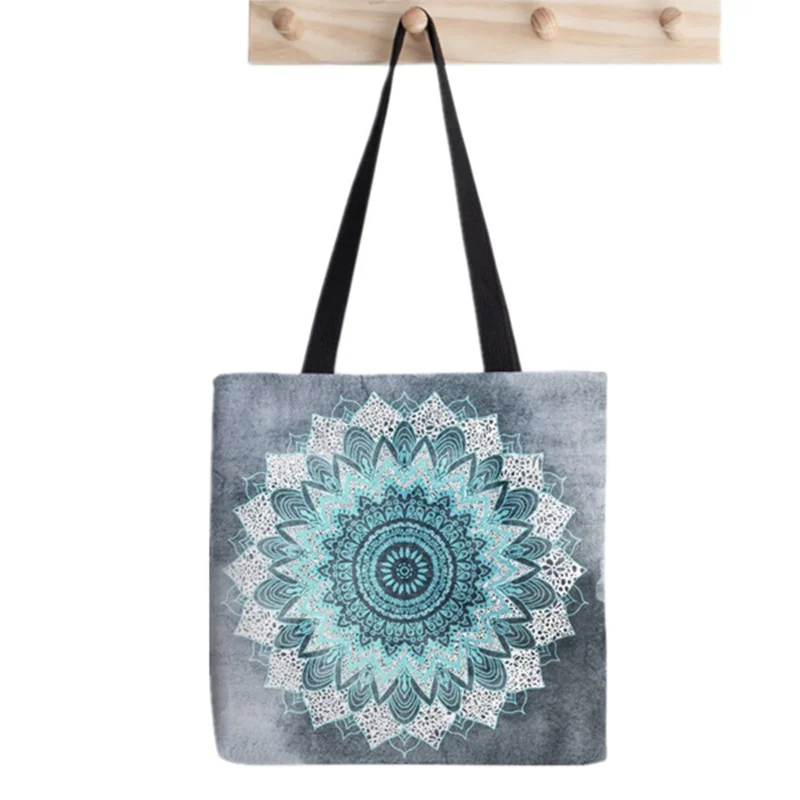 

2021 сумка-шоппер BOHOCHIC мандалы в синем цвете печать сумка-тоут для женщин Harajuku сумка для покупок через плечо; Сумка-шоппер леди Сумки-холсты