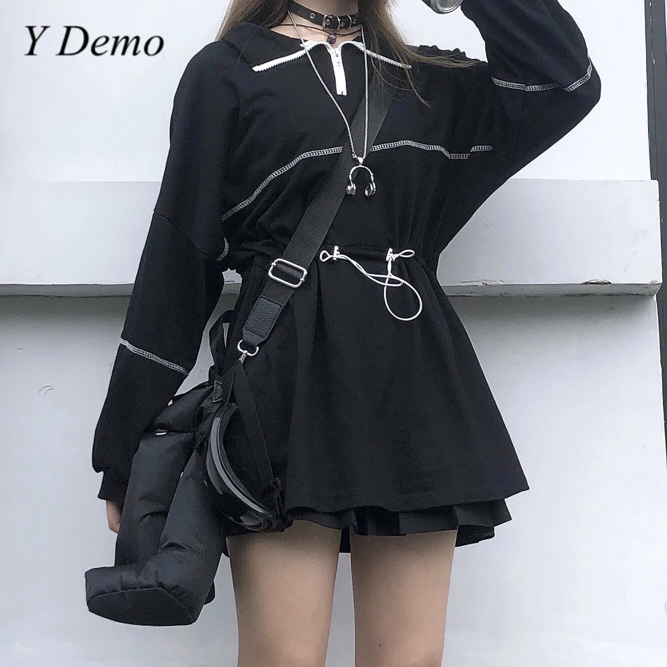 Гранж уличная Женская толстовка с длинным рукавом Свободные линии для