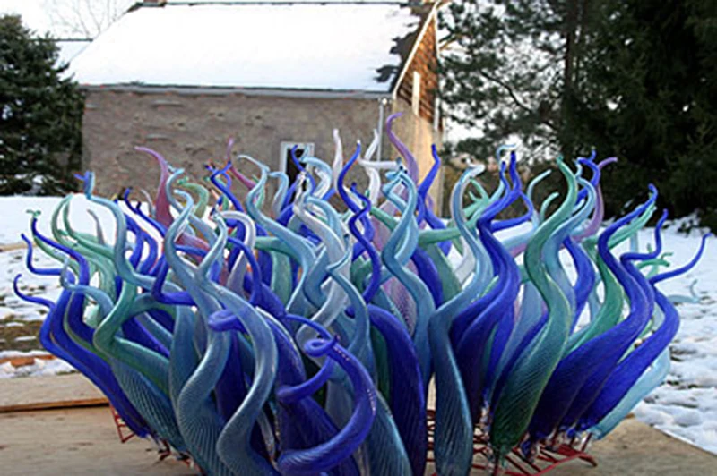 

LR430-Free Shipping Mouth Blown Glass Blue Shade Standing Floor Sculpture