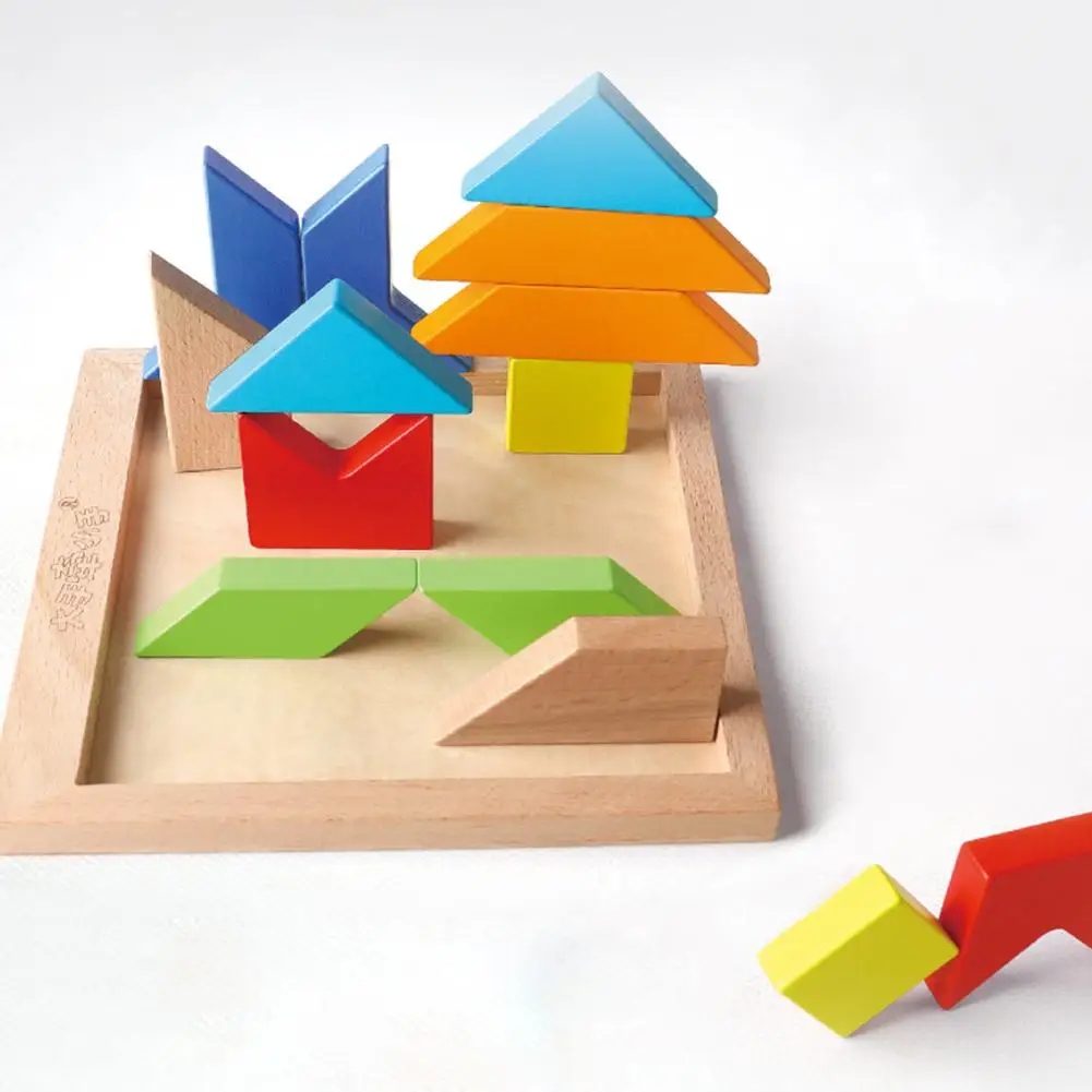 Деревянные красочные головоломки Tangram для творчества интеллектуальное развитие