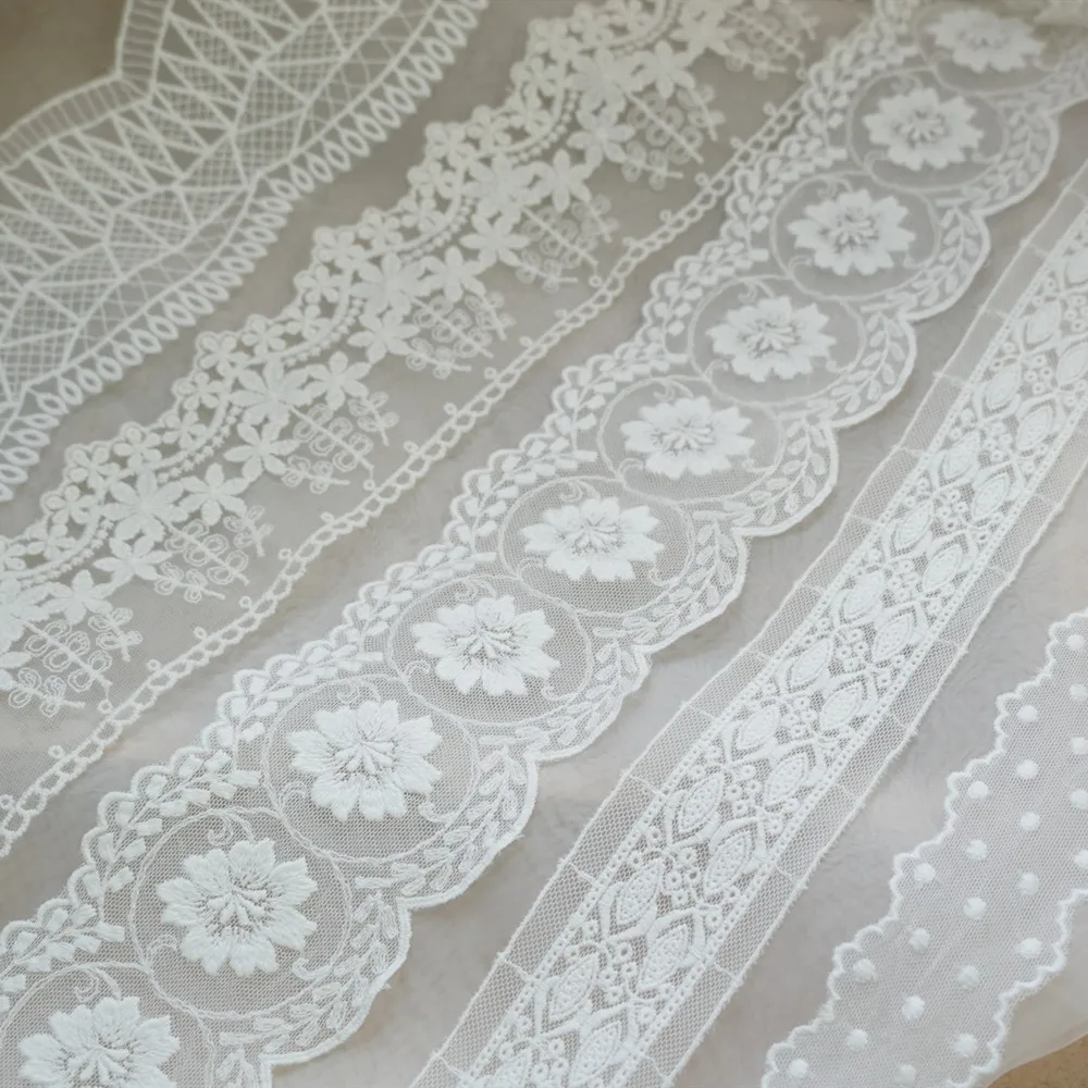 

Pure Cotton Mesh lace trim Polka Dots trim Floral trim DIY Garment Sewing Wedding Crafts Home textile Decors, 3 yards