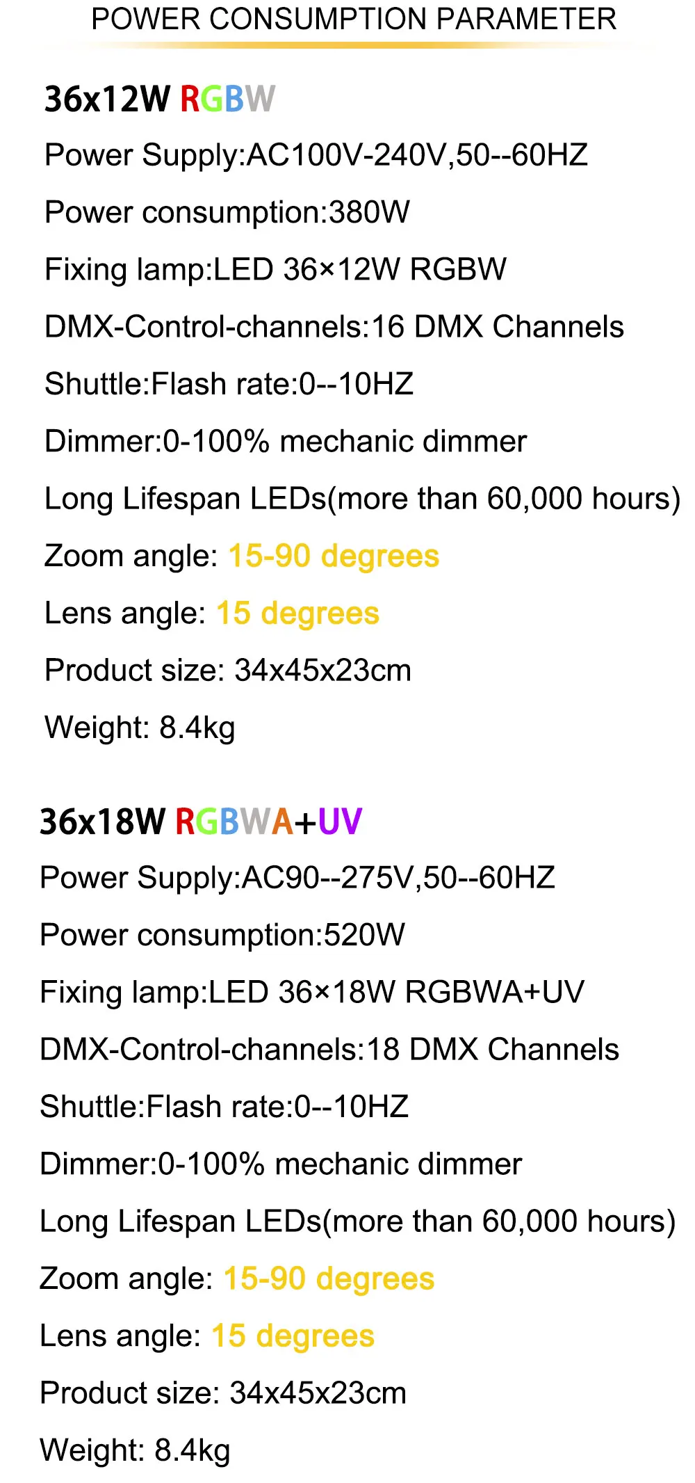 Светодиодный 36x18 Вт RGBWA+ УФ зум перемещение головы 6in1 светодиодный стирка DMX512 Прямая с фабрики Dj диско-сценическое освещение для вечерние обувь для ночного клуба
