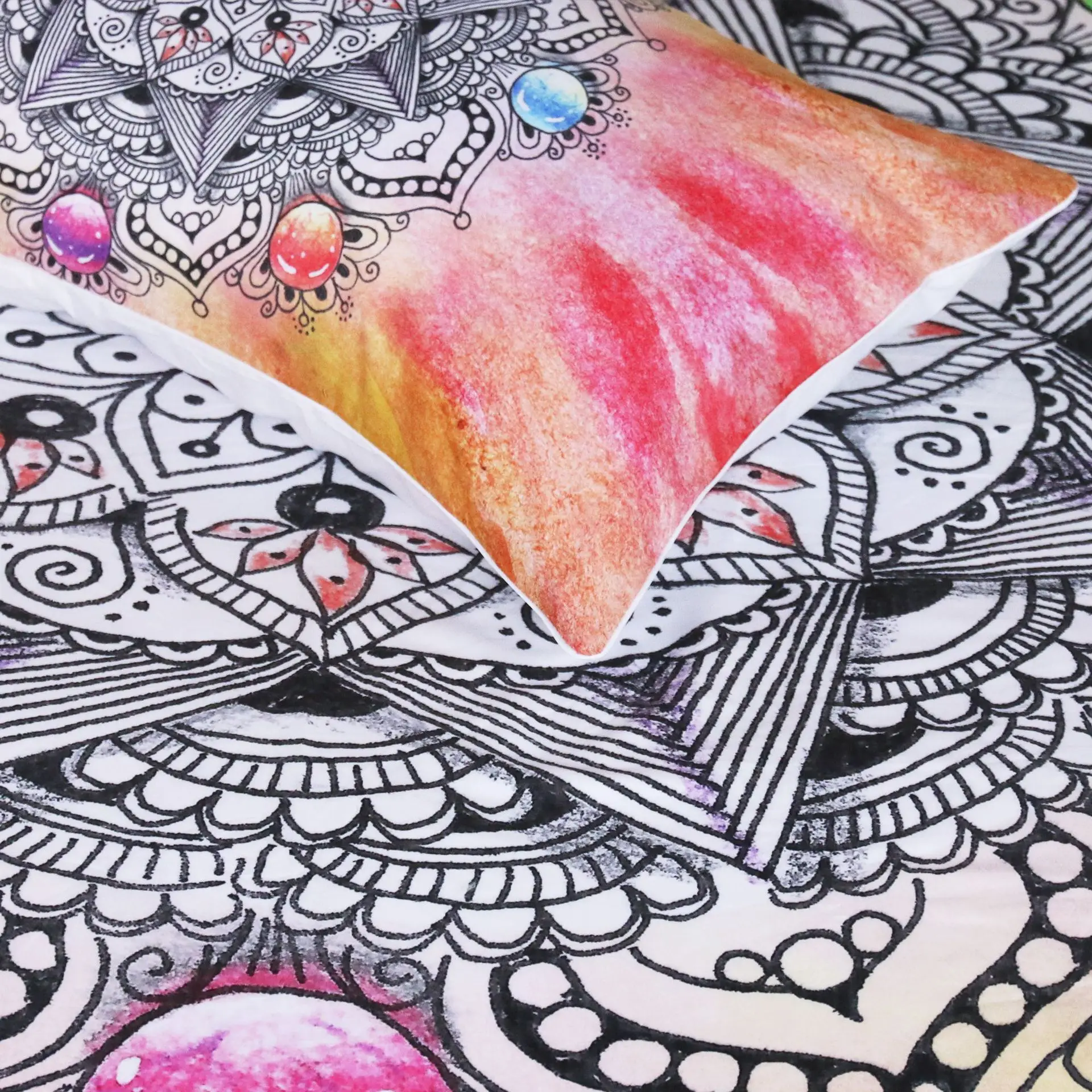 Duvet Cover Set Sun Pattern with Ombre Effect Mandala Culture Print Decorative 3 Piece Bedding 2 Pillow Shams | Дом и сад