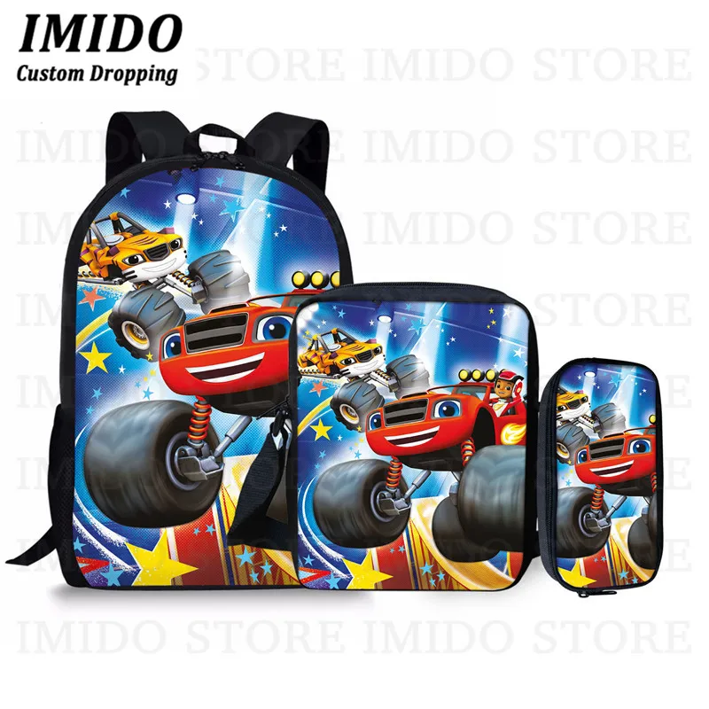 IMIDO Blaze And The Monster Machines, школьные рюкзаки, 3 шт., детские школьные ранцы для мальчиков и девочек, детские сумки с мультяшными рисунками