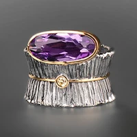 vintage purple zircon tree bark flower ring catching 2019 jewelry big wide women men cool finger rings fine jewelry gifts rings