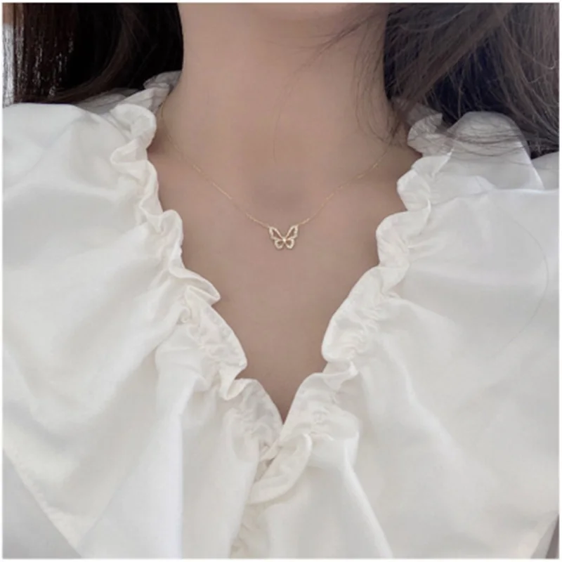 

925 Sterling Silver Butterfly Necklace With Zircon Shining Animal Choker Party Gift For Ladies Fashion Jewelry SNK031