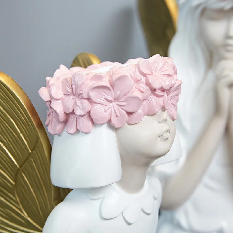 

Flower Vase Home Decoration Resin Angel Girl Portrait Statue Crafts Flowers Pot Floral Abstract Art Adornment Desk Decorations