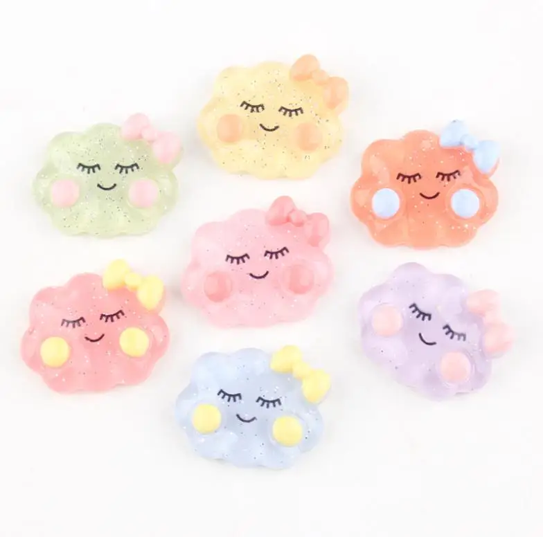 Kawaii Блестящий мультфильм смайлик облако полимерные Стразы плоские с оборота