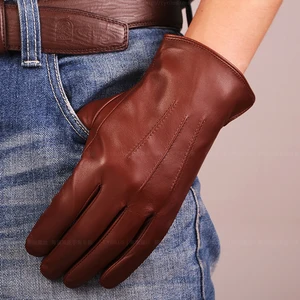 Перчатки мужские из овечьей кожи, черные, коричневые, осенне-зимние, мотоциклетные, для спортзала, фитнеса, вождения NR06