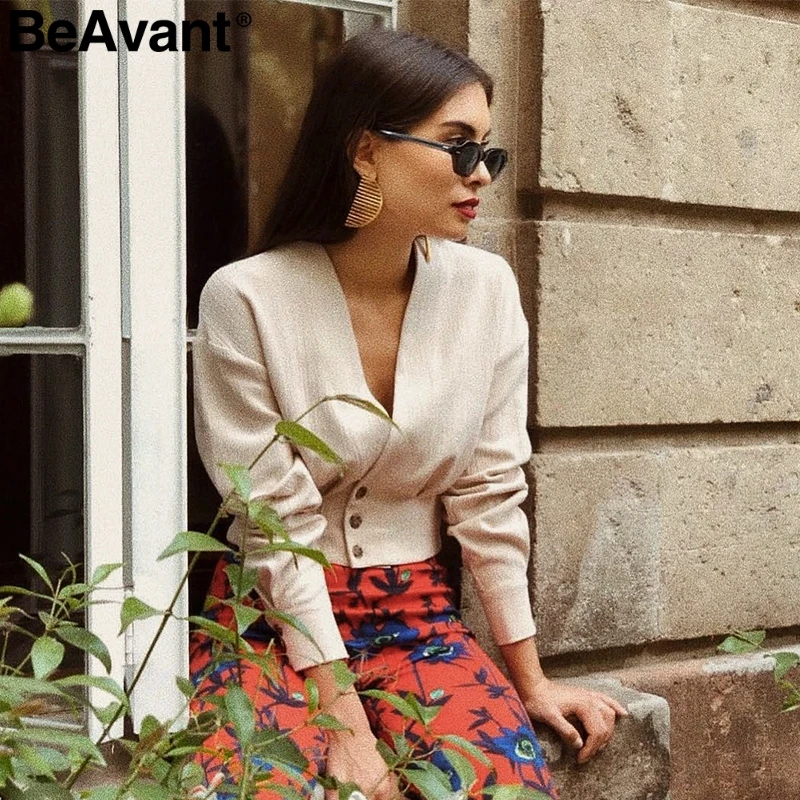 Женская короткая блузка BeAvant Повседневная Блузка с v образным вырезом длинными