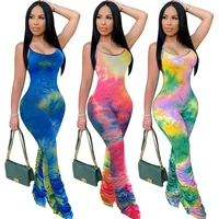 sexy tie dye bodycon jumpsuit stacked pants summer clothes one piece outfits sleeveless spaghetti strap rompers womens jumpsuit