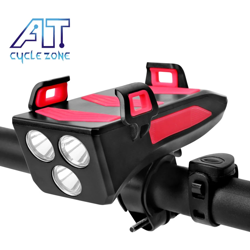 

CYCLE ZONE 4 in 1 MTB Bicycle Phone Holder Power bank Bicycle Light Reflective Road Bell Mobile Phone Bracket Support Stand