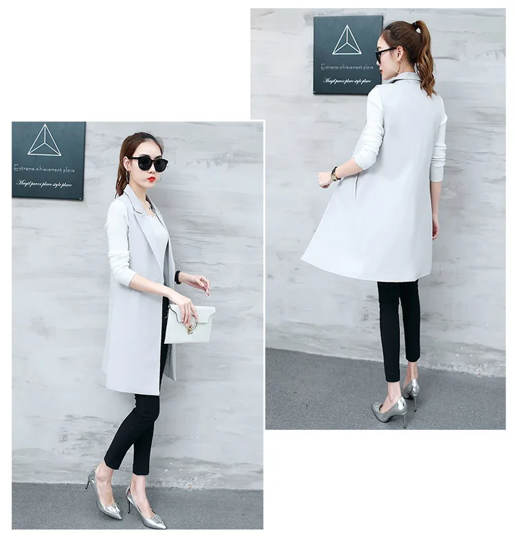 

New Classic Long Vest Women Elegant Suit Vest Spring Autumn Sleeveless Jackets Outerwear Office Lady Slim Waistcoat 2021