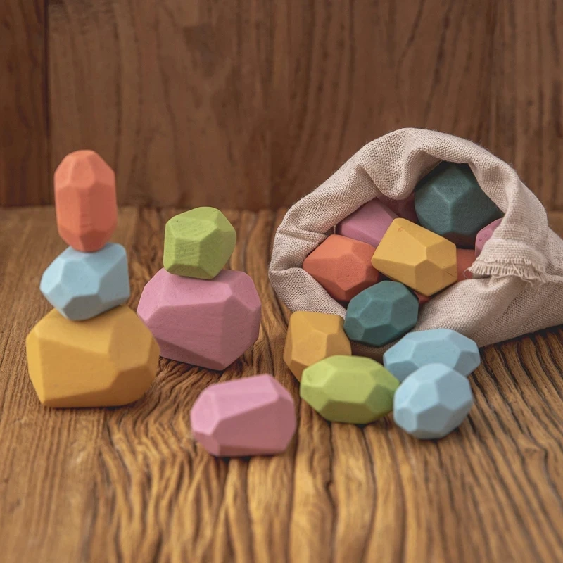 

Baby Toy Wooden Jenga Building Block Colored Stone Creative Educational Toys Nordic Style Stacking Game Rainbow Stone Wooden Toy