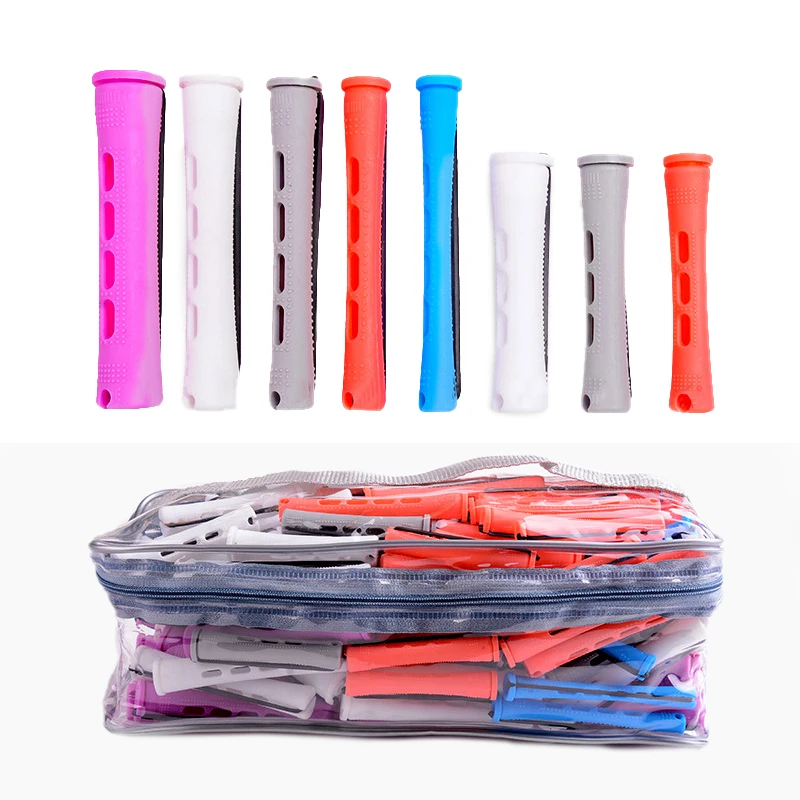 

60/180pcs Hair Rollers with Rubberbands Multiple Sizes Plastic Curler Hairdressing Cold Perm Rods Bars Fluffy Hair Maker 1519