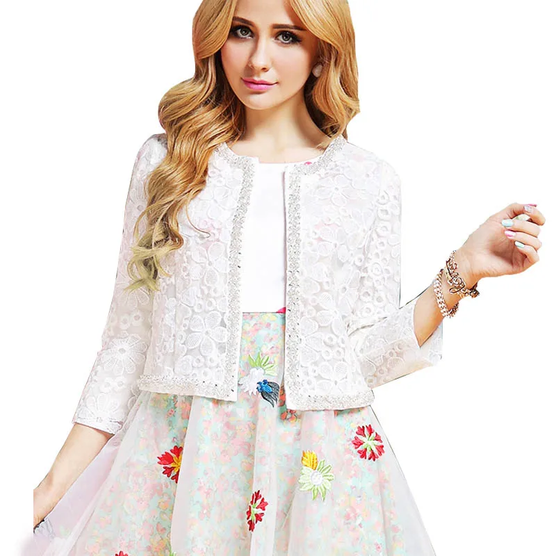 

Sweet Style Pink Outerwear Coats Womens Chic Floral Lace Hollow Out Covered Button Slim Fit Long Sleeve Female Short Jackets