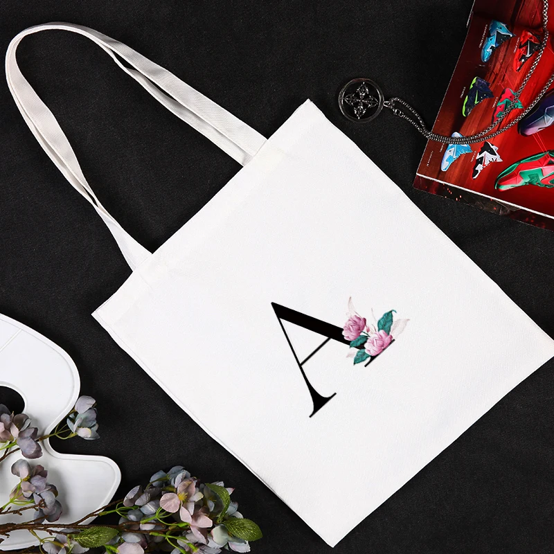 

Flower Letter Bags 2021 Canvas Bag for Women Folding Shopper Tote Shopping Big Designer Handbags Reusable Women's Printed Woman