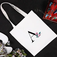 flower letter bags 2021 canvas bag for women folding shopper tote shopping big designer handbags reusable womens printed woman