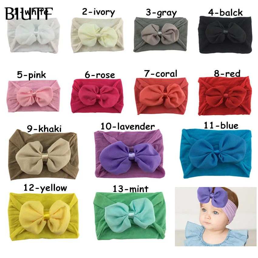 1 шт./лот эластичная мягкая широкая нейлоновая повязка на голову с бантиком для