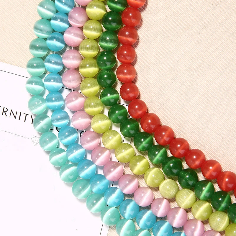 

8mm Natural Stone Chatoyant Cat's eye Stone cymophane Round Loose beads Opals glass ball DIY Jewelry necklace bracelet Making