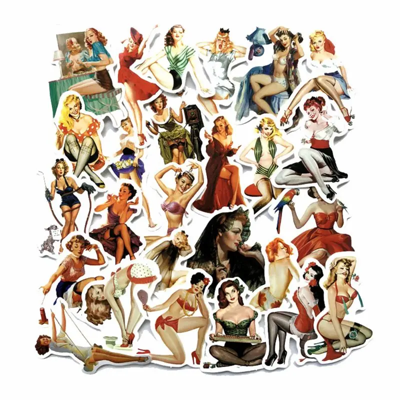 

50pcs Europe and America Retro girl pin up girl Sticker Decoration Stationery Sticker DIY Ablum Diary Scrapbooking Label Sticker