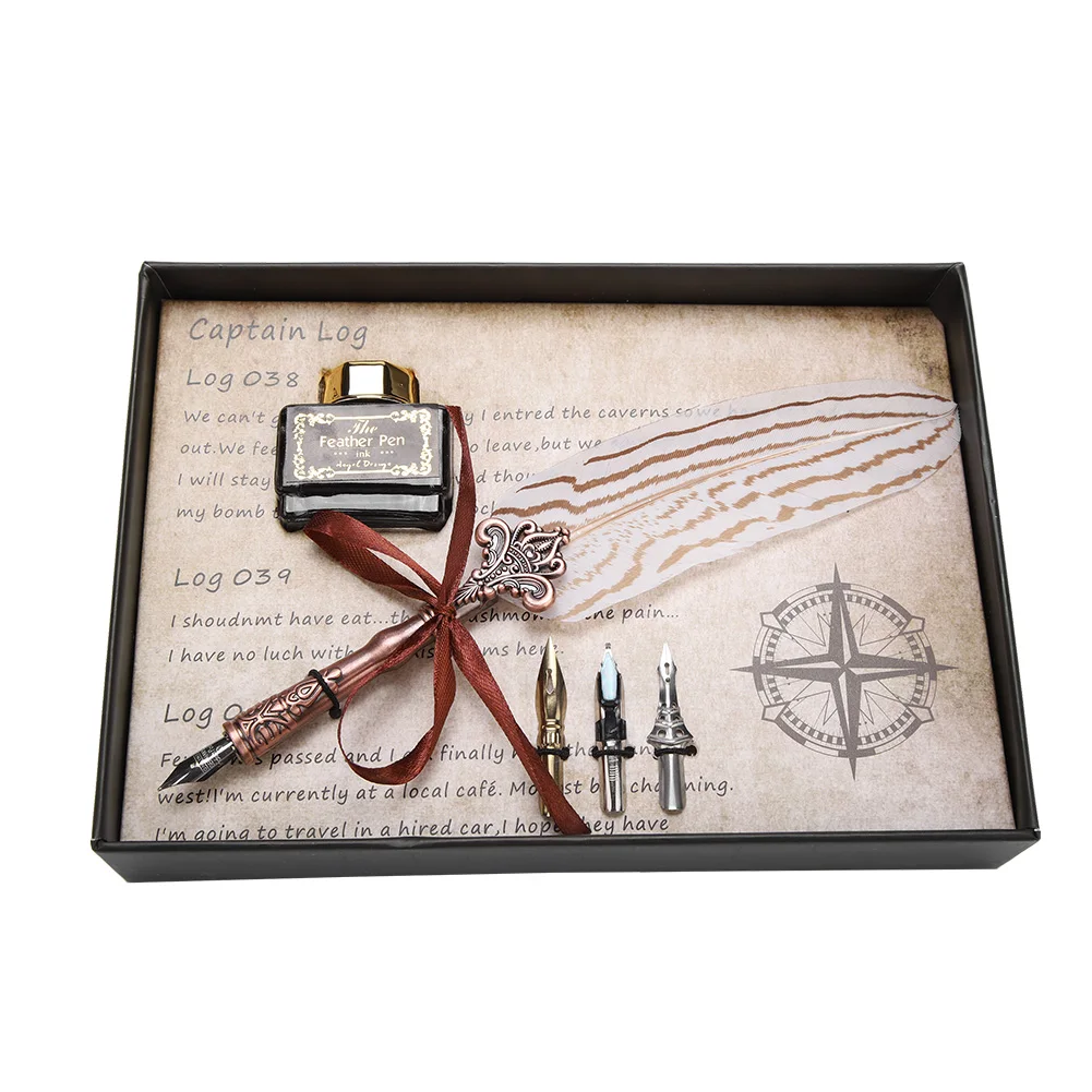 

SOONHUA New Calligraphy Retro Calligraphy Feather Dip Gift Quill Pen Writing Ink Set Gift Box Birthday Box gift