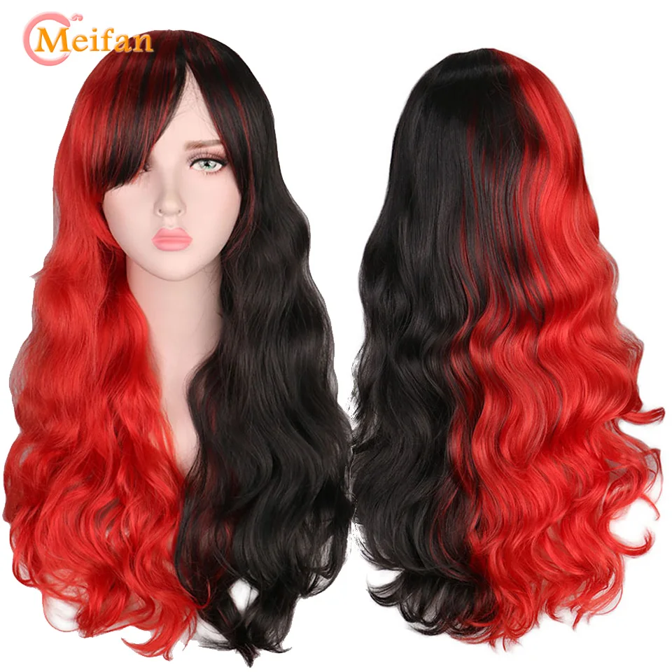 MEIFAN длинные волнистые Ombre черный белый розовый термостойкие синтетические
