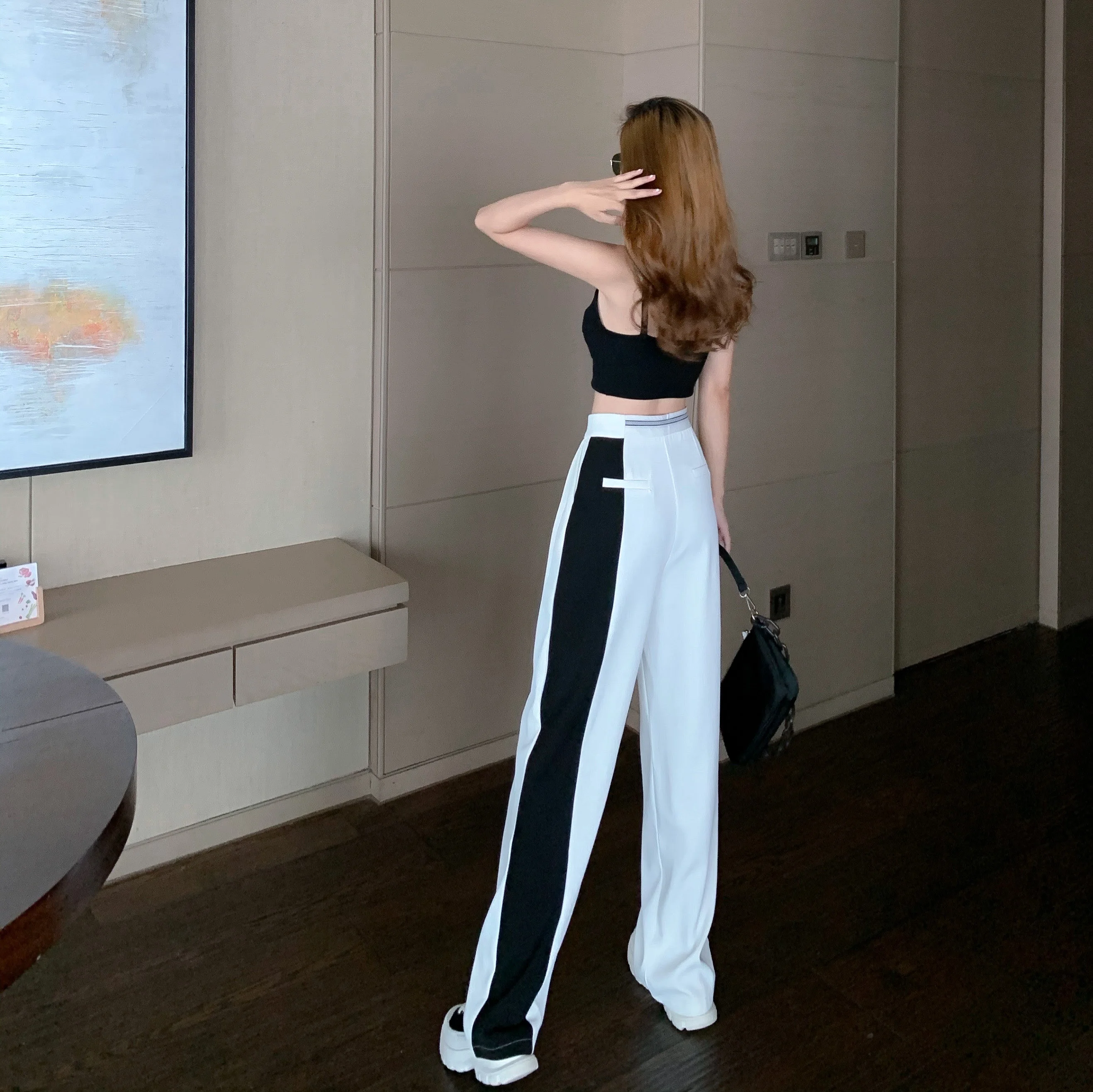 Дешевые женские джоггеры спортивные брюки повседневные широкие полосатые в