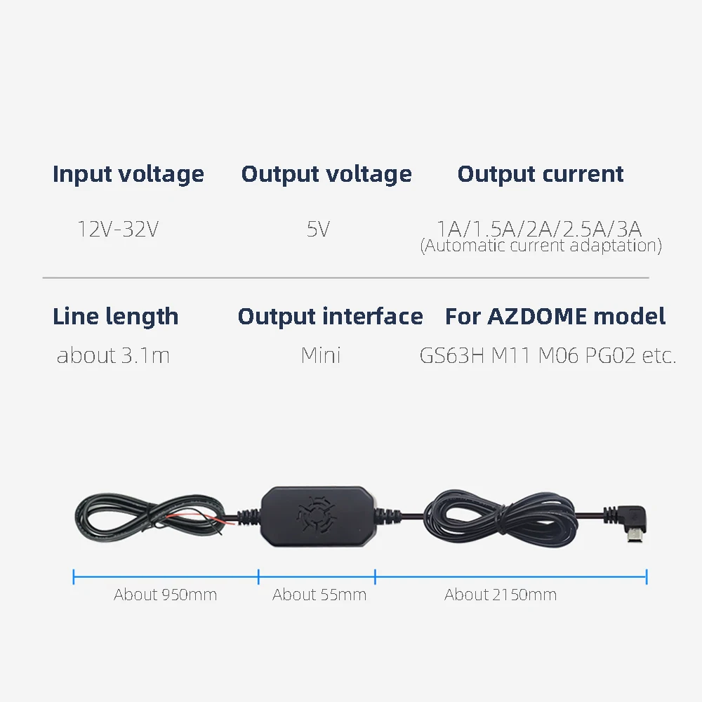 AZDOME 12/24 В до 5 В пост 3A мини USB проводной Kit DVR Мощность кабель с адаптером для M11 M06 GS63H PG01 PG02 Dash Cam низкая Напряжение защиты