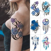 waterproof temporary tattoo sticker blue purple flower totem flash tattoos rose dreamcatcher body art arm fake tatoo women men