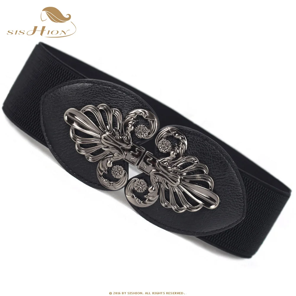 

SISHION Autumn Coat Elastic Waistband black Ladies Vintage Pattern Hook Buckle Slimming Belts Corset Dress SP0353