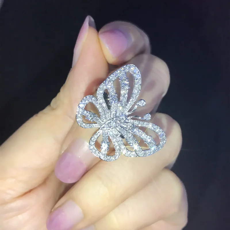 Роскошное серебряное кольцо-бабочка для женщин Блестящий камень циркония инкрустированные женские элегантные модные украшения для коктейля, вечеринки