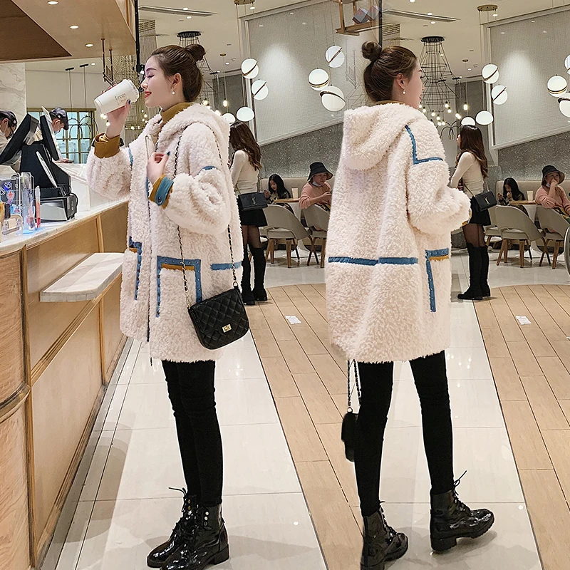 

2021 Winter Women's New Long Loose Thicken Warm Coats Female Genuine Lamb Fur Jackets Ladies Long Sleeve Hooded Outwear A30