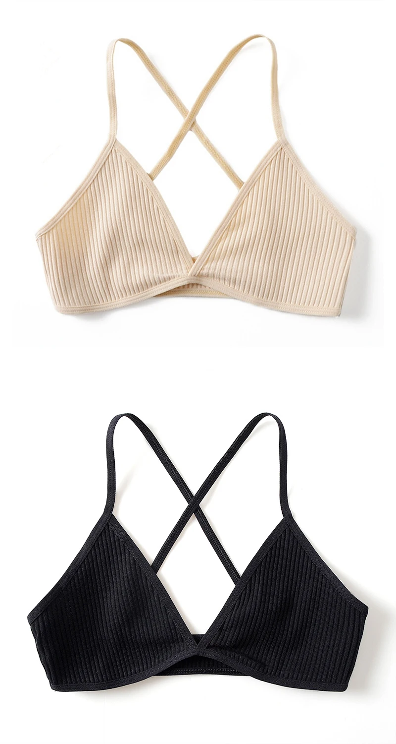 

2 PCS Comfort Cotton Bra For Women French Style Bralette Deep V Triangle Cup Bralet Underwear Wireless Lingerie Push Up Bras