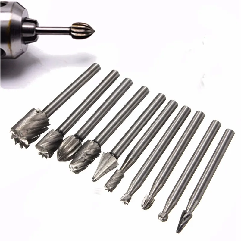 

10PCS Woodworking Rotary Drill Files Set Hss Mini Drill Bits Routing Router Grinding Cutters Wood Carving Hand Tools Accessories